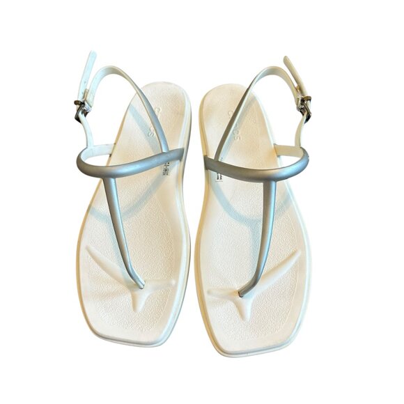 Crocs Miami White Sandals Silver Straps Flip Flop Thongs w/ Buckle Size 9 Womens - Picture 2 of 9